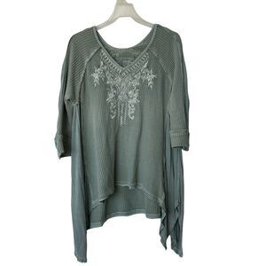 Karyn Seo sage green waffle knit Tunic embroidered boho tunic L